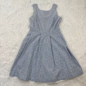 Lands‎ End Eyelet Lace Blue & White Stripe Lined Sleeveless Dress Size 8P